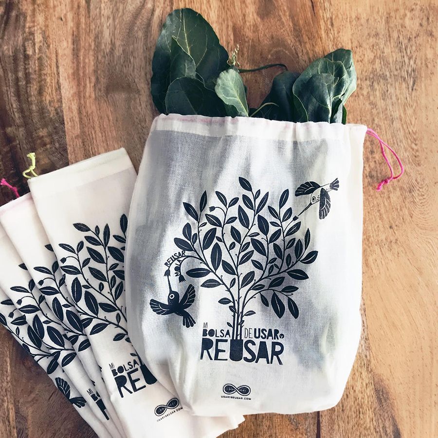 Bolsas para verduras y frutas de algodón orgánico fino (x5)