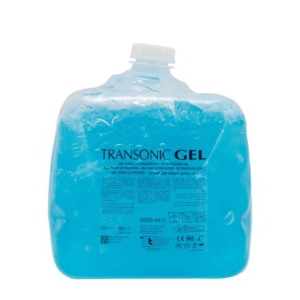Gel de ultrasonidos TRANSONIC AZUL de garrafa flexible 5lts + botella vacía de 250ml y cánula