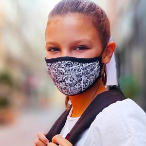 Mascarilla Lavable para niños viñetas blanco/negro (6 a 12 años)