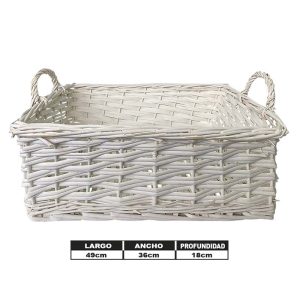 CANASTA RECTANGULAR BLANCA C/ASAS G 49CM X 36CM X18CM. 🇭🇰