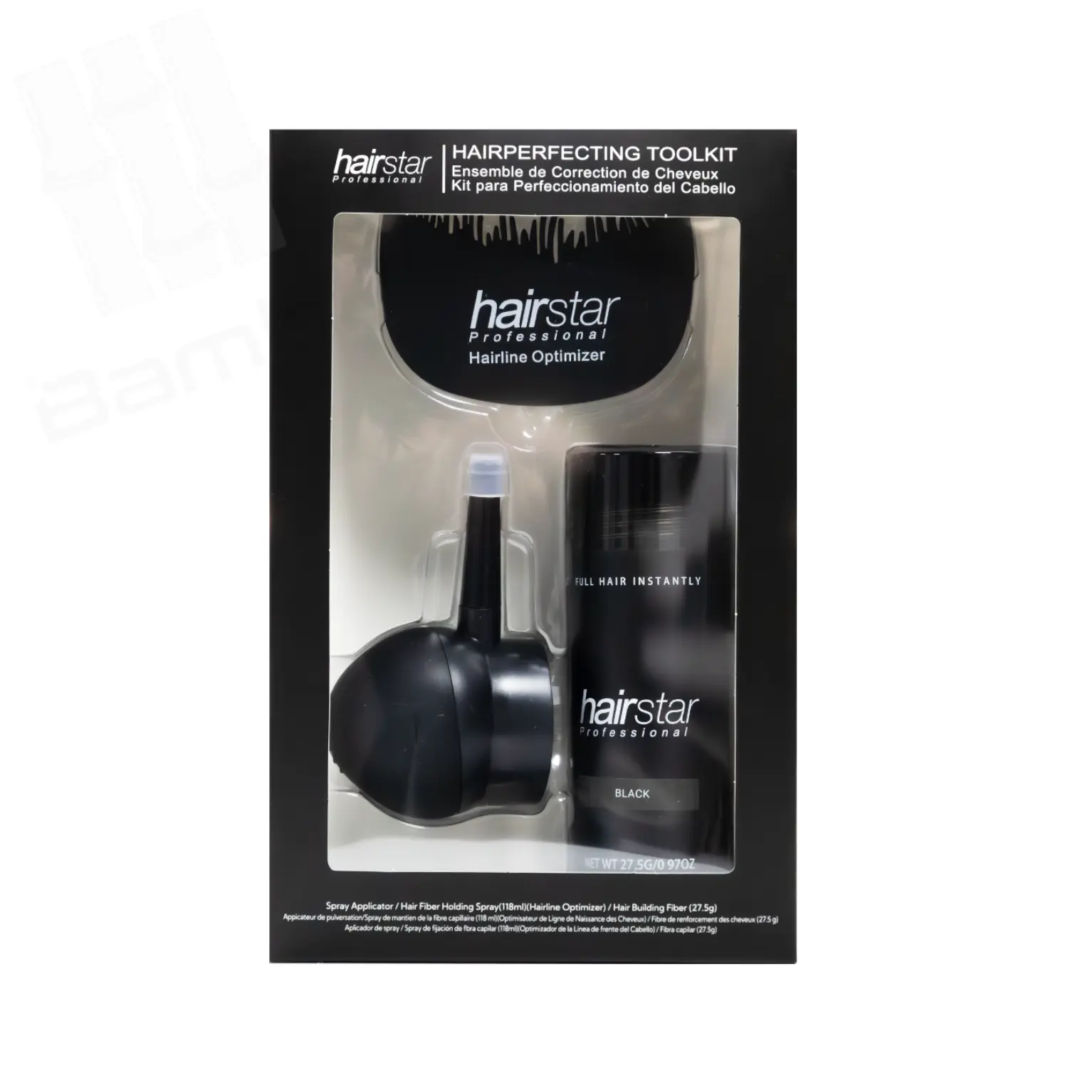 Kit profesional de fibra capilar negra con bomba difusora y plantilla - Imagen 4